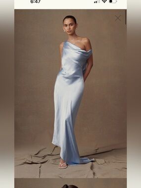 Meshki One-Shoulder Satin Slip Dress in Pale Blue